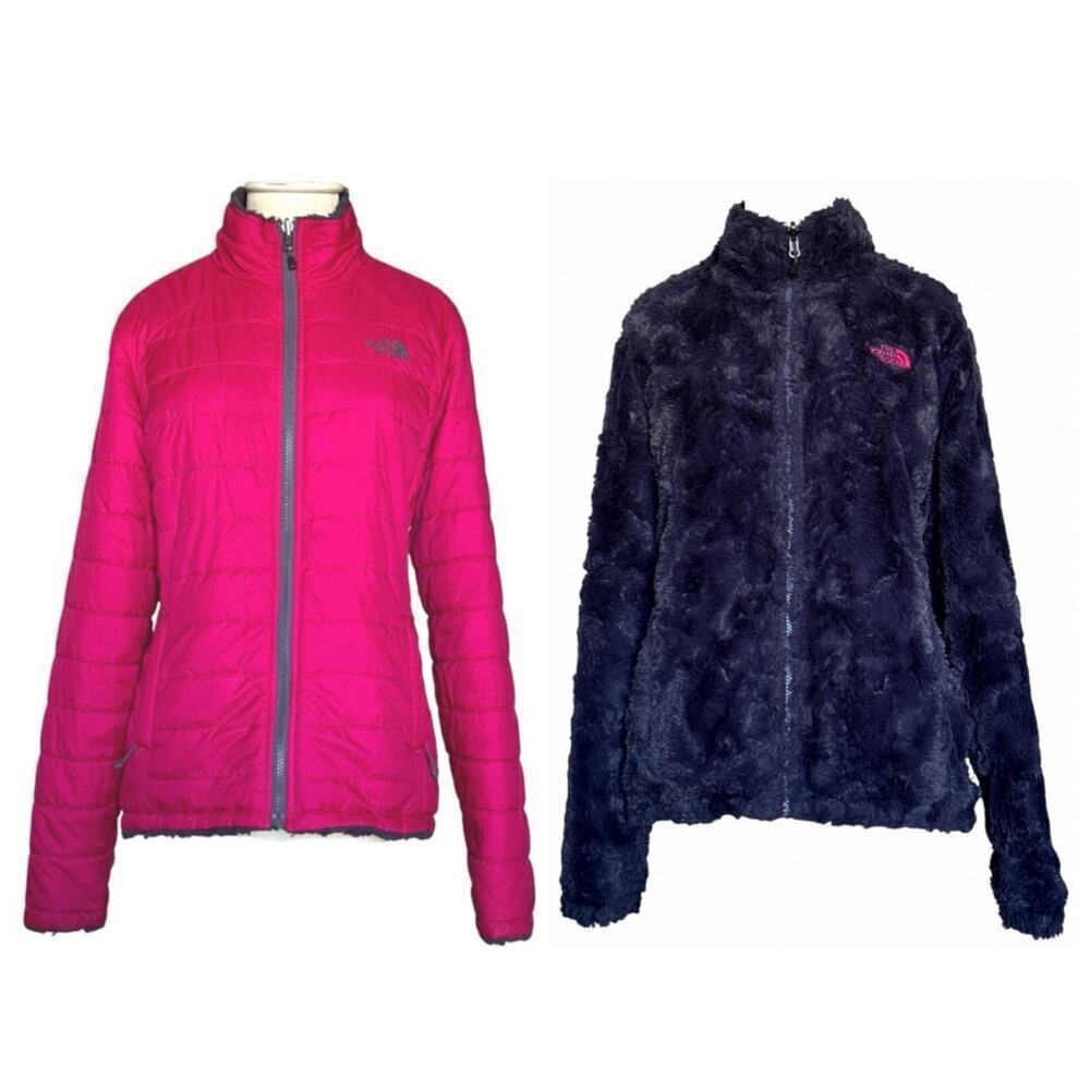 The North Face Mossbud Insulated Reversible Jacket Hot Pink Navy Women’s Small